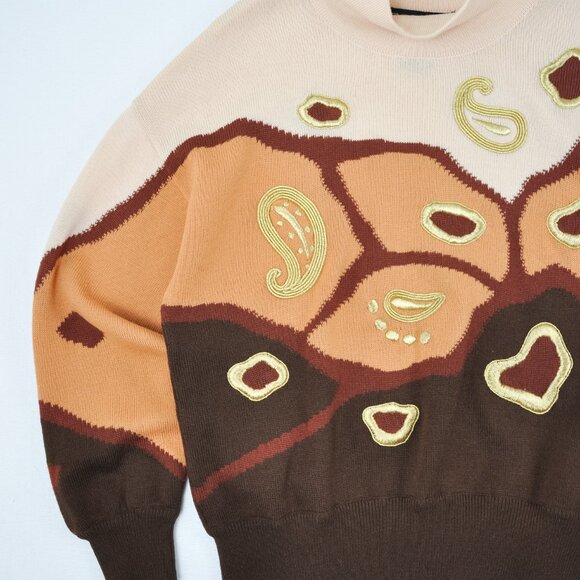 1980s Escada Abstract Wool Knit Sweater | Size L/XL - Picture 4 of 9